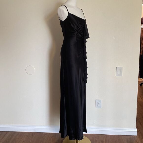 ABS Allen Schwartz Black Asymmetrical Ruffle Gown Size 4 - Picture 6 of 12
